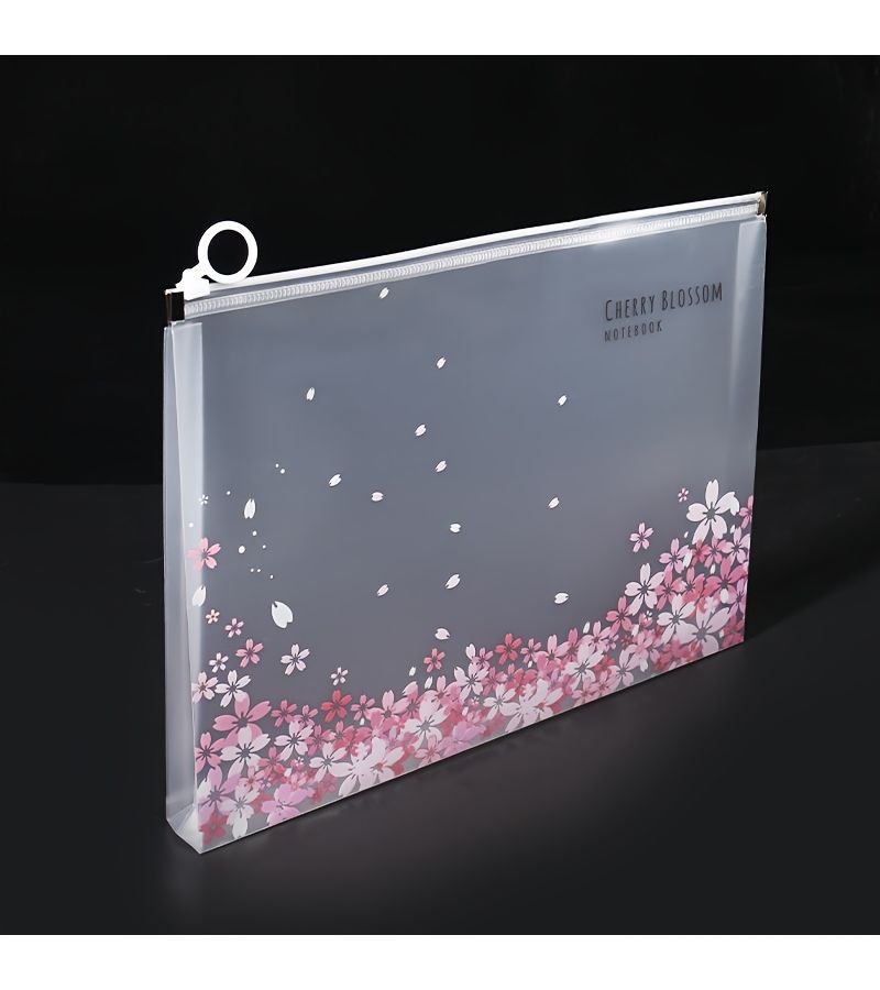 1PC A4 Zipper File Folder Transparent Pink Cherry Blossom Pattern Random Style Suitable For Office Home Travel And Letter Size Documents Lightweight Decorative Storage And Organization - Image 3