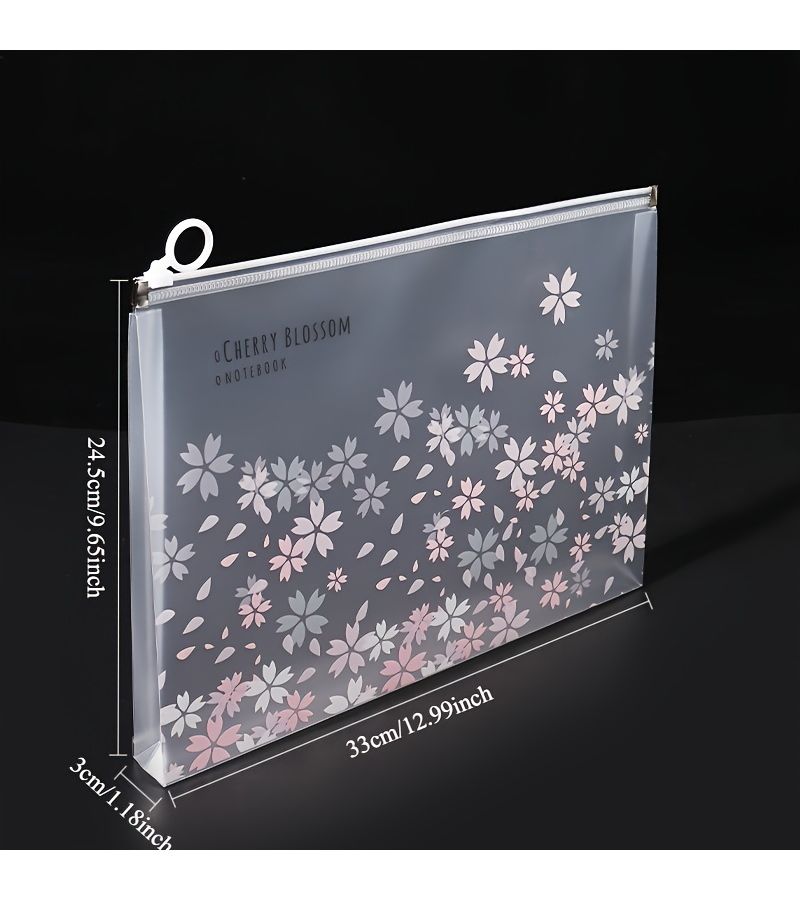 1PC A4 Zipper File Folder Transparent Pink Cherry Blossom Pattern Random Style Suitable For Office Home Travel And Letter Size Documents Lightweight Decorative Storage And Organization - Image 2