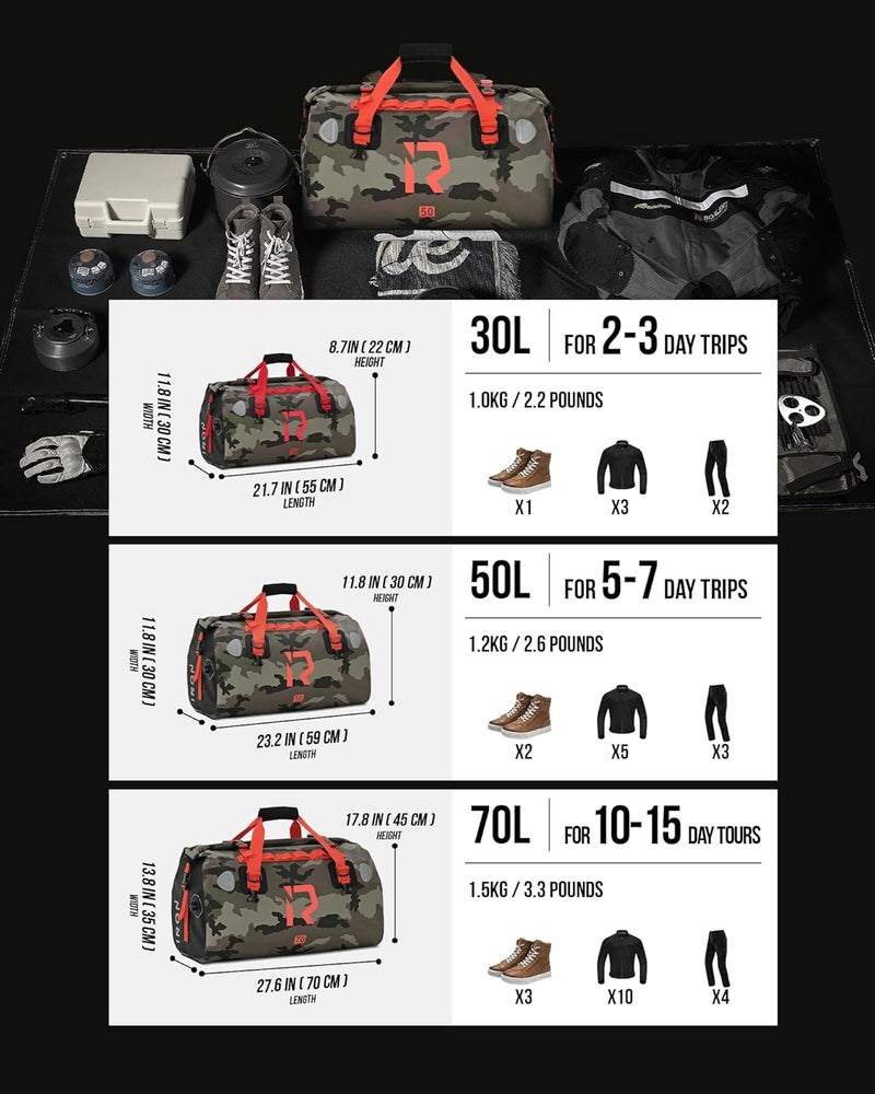 BORLENI Waterproof Motorcycle Dry Bag - 30L Camouflage Duffel Bag with Outer Mesh Pocket - Image 5