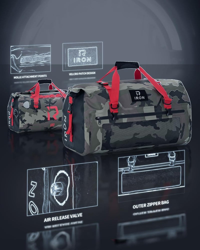 BORLENI Waterproof Motorcycle Dry Bag - 30L Camouflage Duffel Bag with Outer Mesh Pocket - Image 3