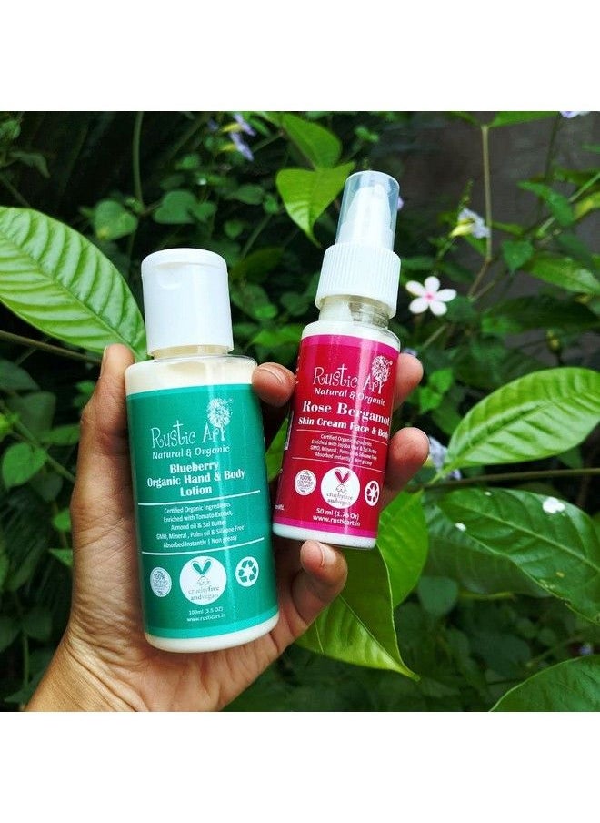 Rustic Art - Organic Face & Body Moisturizer Rose Bergamot Face Cream (50Ml) & Blueberry Body Lotion (100Ml) (Mini) - Image 1