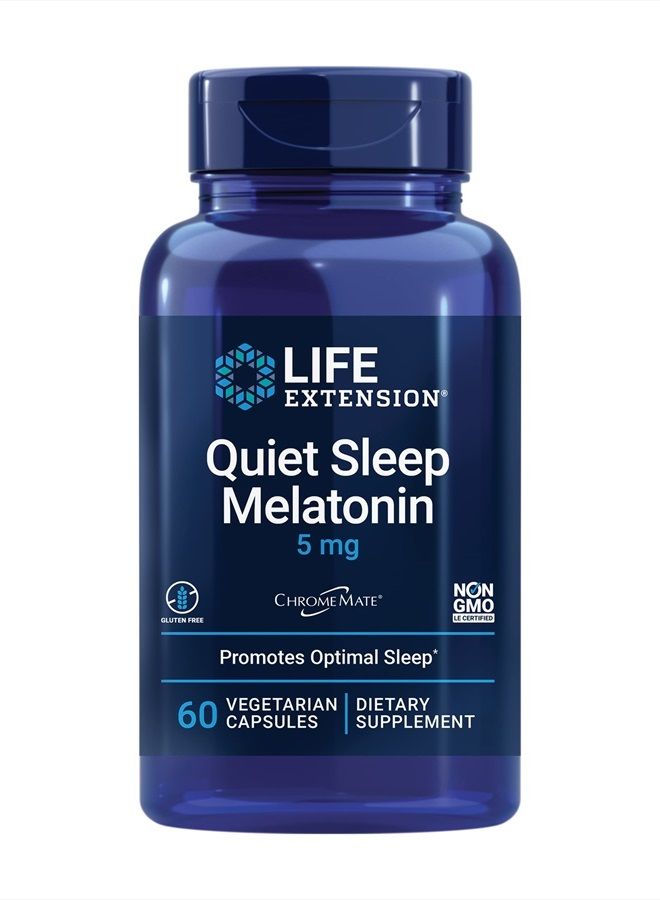 Life Extension Quiet Sleep Melatonin - 5mg of Melatonin Supplement with Vitamin C, B6, B12, Calcium, Magnesium and Inositol for Restful & Healthy Sleep - Non-GMO, Gluten-Free, Vegetarian - 60 Capsules - Image 1