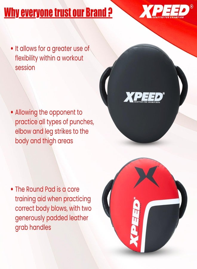 Xpeed Fighter Round Pad for Boxing, MMA, Kickboxing || Generously Padded Leather Grab Handles || Protective Gears (Pack of 1) - Image 5