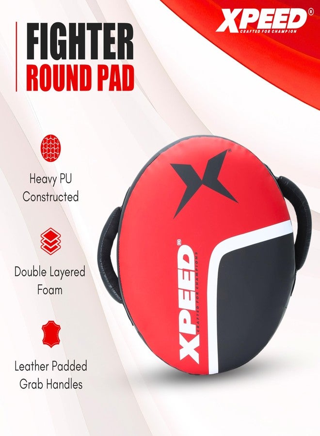 Xpeed Fighter Round Pad for Boxing, MMA, Kickboxing || Generously Padded Leather Grab Handles || Protective Gears (Pack of 1) - Image 2