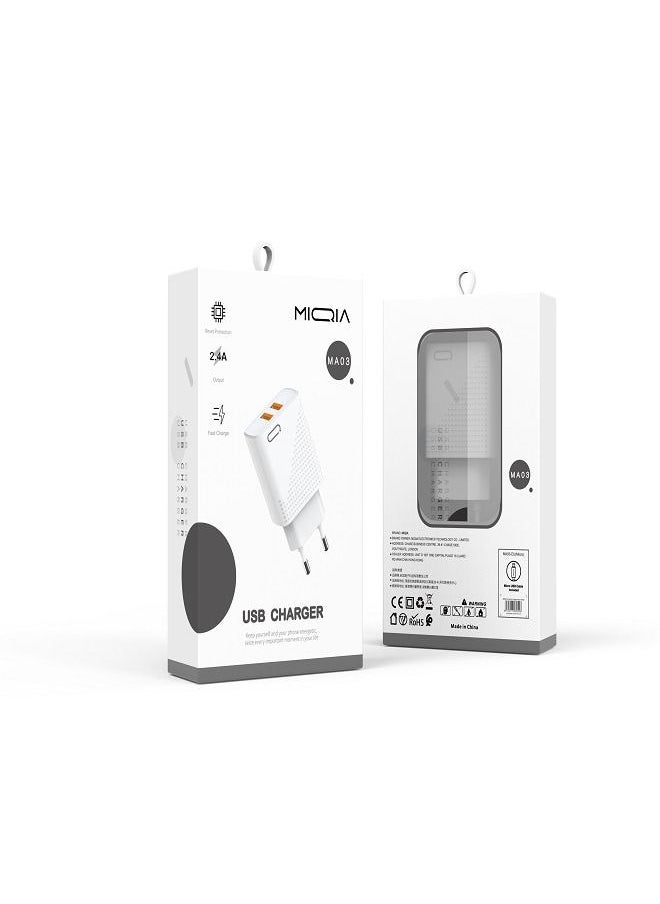 MIQIA 2.4A MIQIA 2 Port USB Charger White  - Image 4