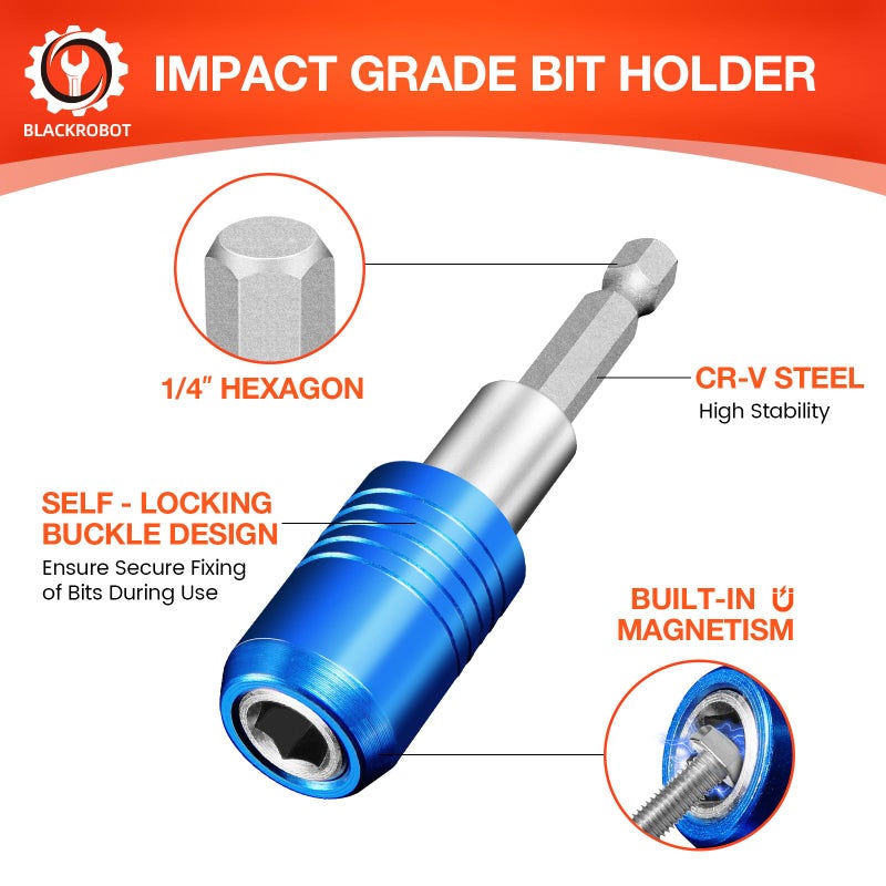 BLACKROBOT 2-Piece Magnetic Quick Change Impact Bit Holder, 2.5-Inch Drill Bit Extension for 1/4" Hex Drives, Ideal for Screwdriver Bits, Nuts, Drills and Socket Driver Adapters - Image 3