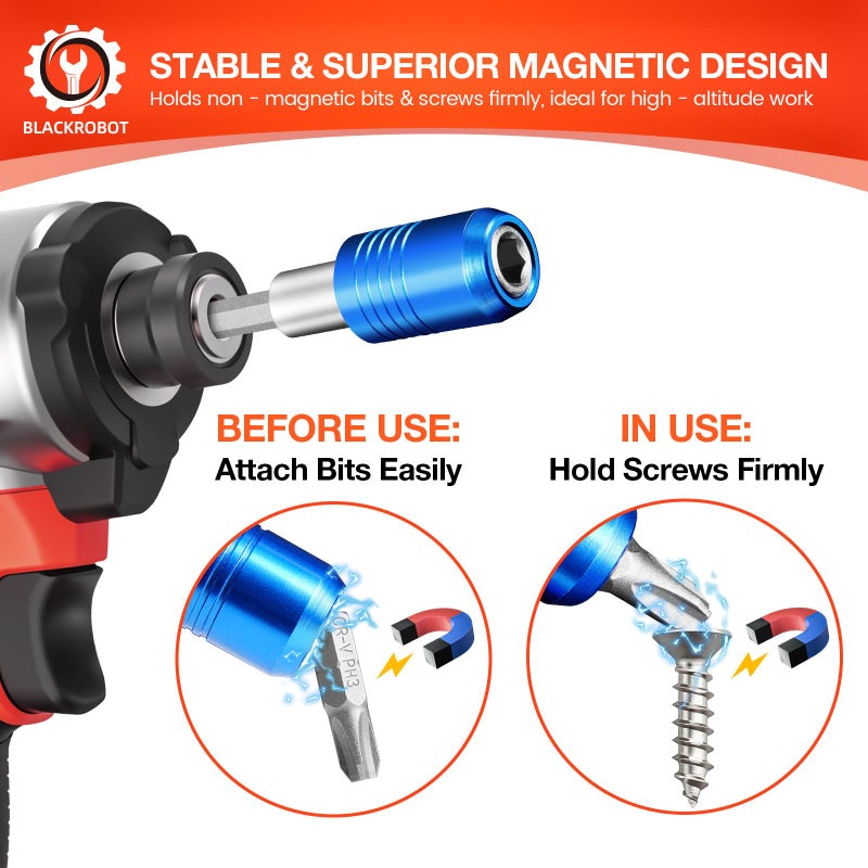 BLACKROBOT 2-Piece Magnetic Quick Change Impact Bit Holder, 2.5-Inch Drill Bit Extension for 1/4" Hex Drives, Ideal for Screwdriver Bits, Nuts, Drills and Socket Driver Adapters - Image 4