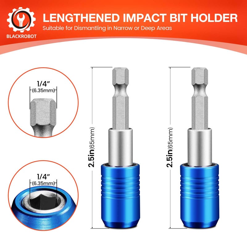 BLACKROBOT 2-Piece Magnetic Quick Change Impact Bit Holder, 2.5-Inch Drill Bit Extension for 1/4" Hex Drives, Ideal for Screwdriver Bits, Nuts, Drills and Socket Driver Adapters - Image 2