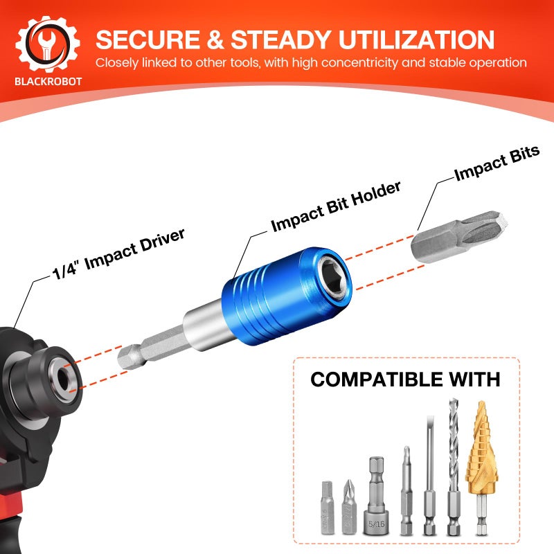 BLACKROBOT 2-Piece Magnetic Quick Change Impact Bit Holder, 2.5-Inch Drill Bit Extension for 1/4" Hex Drives, Ideal for Screwdriver Bits, Nuts, Drills and Socket Driver Adapters - Image 5