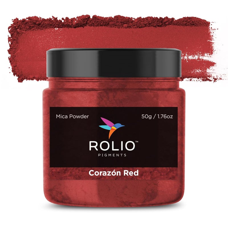 Rolio - Mica Powder - 1 Jar of Pigment for Paint, Dye, Soap Making, Nail Polish, Epoxy Resin, Candle Making, Bath Bombs, Slime - 50G / 1.76 oz (Corazón Red) - Image 1
