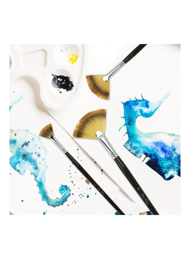 Loquat 3-Piece Soft Fan Brush For Acrylic Oil Watercolour Black/Silver/Beige - Image 5