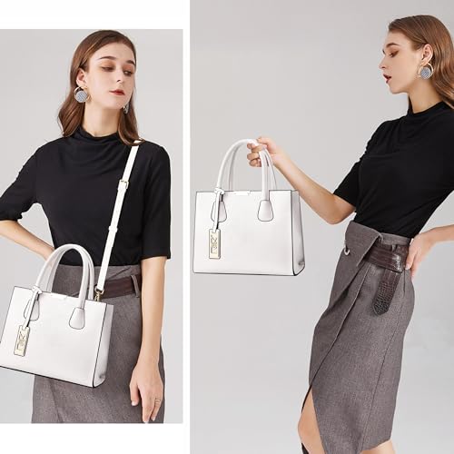 CHICAROUSAL Crossbody Purses and Handbags for Women PU Leather Tote Shoulder Bags Top Handle Satchel (White) - Image 3