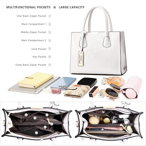 CHICAROUSAL Crossbody Purses and Handbags for Women PU Leather Tote Shoulder Bags Top Handle Satchel (White) - Image 5