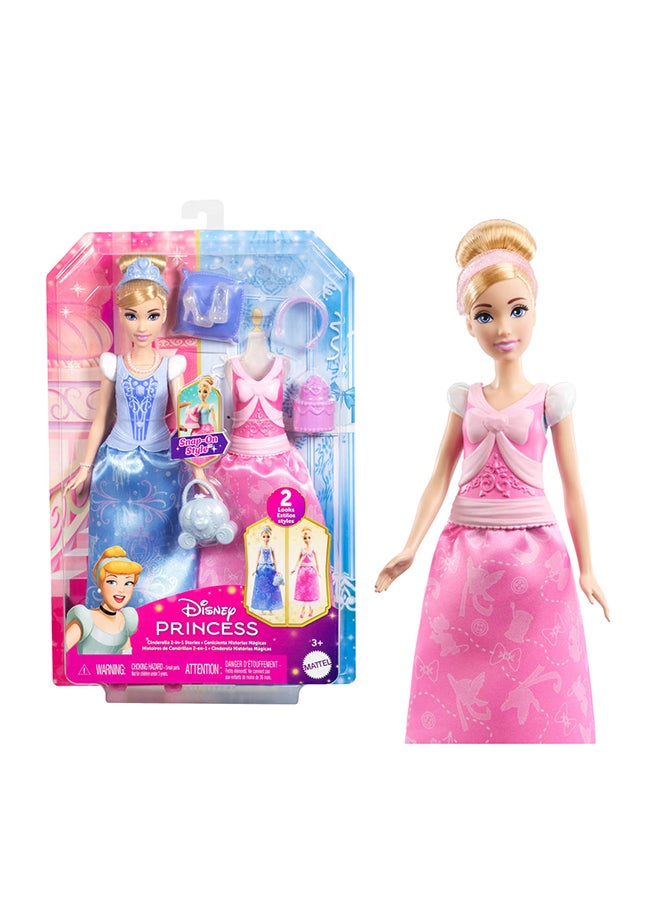 Disney - Princess Toys, Cinderella Fashion Doll with 2 Looks, 9 Accessories, 2 Snap-On Bodices & 2 Skirts, 2-in-1 Stories Inspired by Disney Movie - Image 1