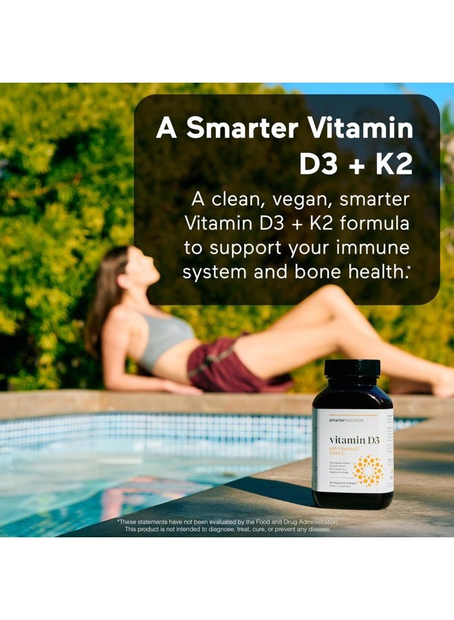 SMARTERNUTRITION Smarter Nutrition Vegan Vitamin D3 5000 IU + Vitamin K2 1100 mcg with Organic Coconut & Olive Oil - D3 K2 Supplement for Immune Support & Bone Health in a Vegan Softgels - 60 Count [30 Day Supply] - Image 2