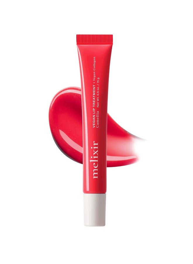 Melixir Vegan Lip Treatment, Sheer Tinted Lip Balm for Instant Hydration & Shine, Moisturizing Lip Gloss, Infused with Vegan Collagen & Jojoba Oil, Cruelty-Free, Korean Skincare-5 Camellia(0.5oz/15g) - Image 1