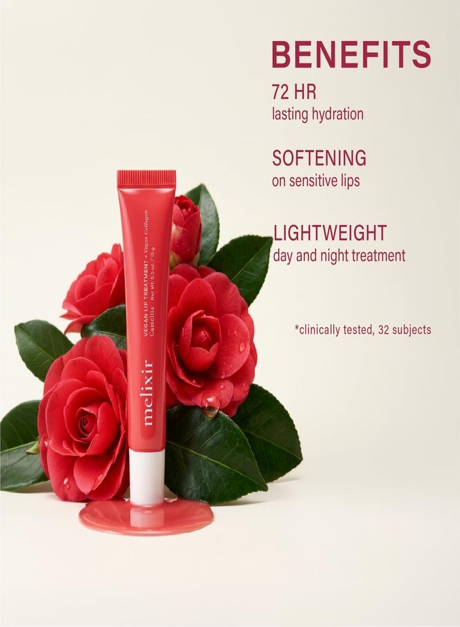 Melixir Vegan Lip Treatment, Sheer Tinted Lip Balm for Instant Hydration & Shine, Moisturizing Lip Gloss, Infused with Vegan Collagen & Jojoba Oil, Cruelty-Free, Korean Skincare-5 Camellia(0.5oz/15g) - Image 4
