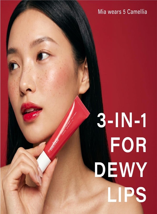 Melixir Vegan Lip Treatment, Sheer Tinted Lip Balm for Instant Hydration & Shine, Moisturizing Lip Gloss, Infused with Vegan Collagen & Jojoba Oil, Cruelty-Free, Korean Skincare-5 Camellia(0.5oz/15g) - Image 2