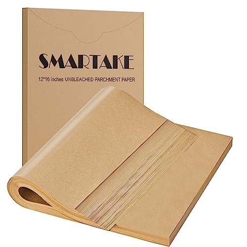 SMARTAKE 300 Pcs Parchment Paper Baking Sheets 12x16 Inches NonStick Precut Baking Parchment for Baking Grilling Air Fryer Steaming Bread Cup Cake Cookie and More Unbleached