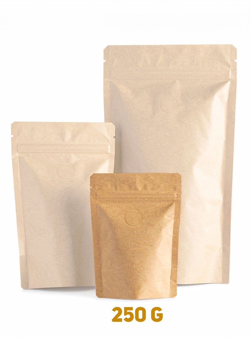 50 Kraft Paper 250gram  Stand-Up Pouches with Ziplock | Resealable Food Storage Bags | Eco-Friendly Packaging | Brown | 
