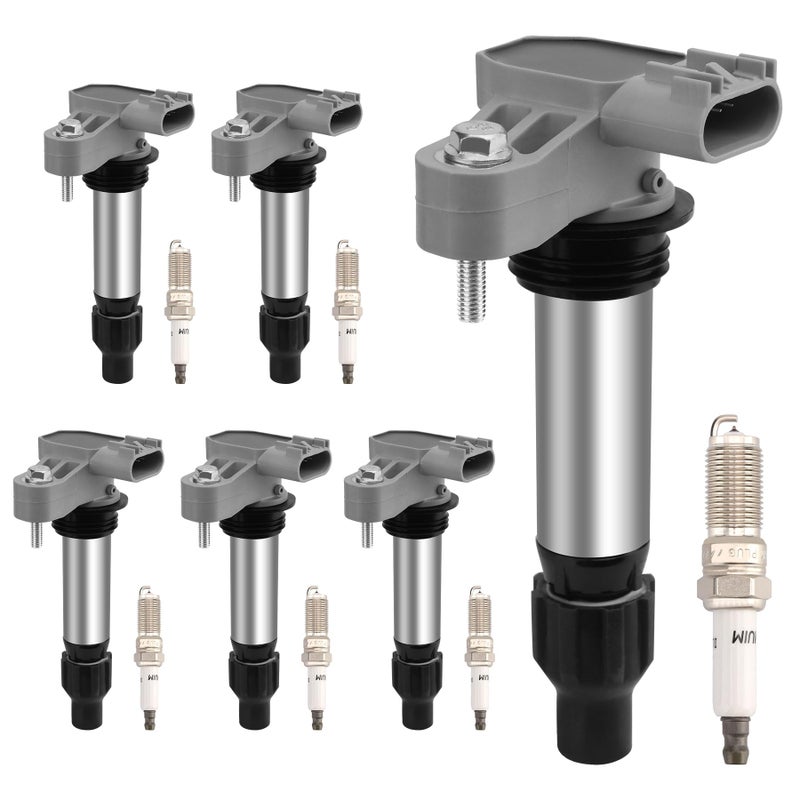 HQPASFY Ignition Coil Pack Iridium Spark Plugs Set of 6 Compatible with Buick Enclave Lacrosse Cadillac SRX ATS Chevy Malibu Impala GMC Suzuki Saturn Saab V6 30L 36L Replace UF569 GN10494