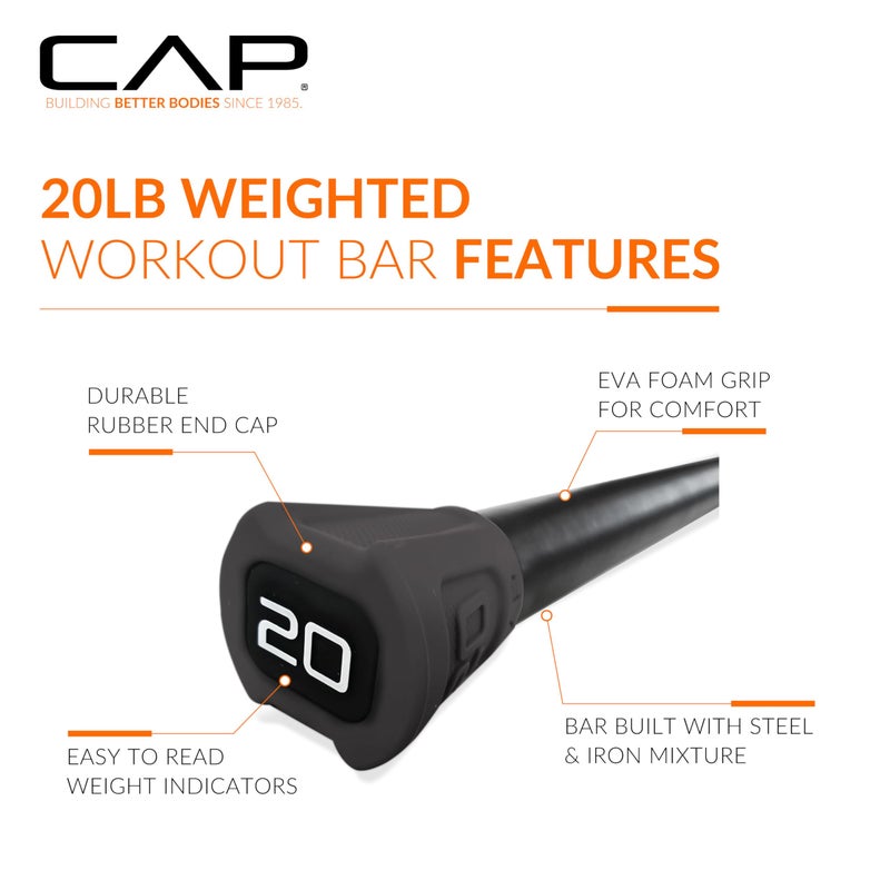 CAP Barbell 20 lb Total Body Workout Weighted Bar - Black | Exercise Bar for Strength Training, Yoga, Pilates, Resistance Training, and Home Gym Workouts - Image 3
