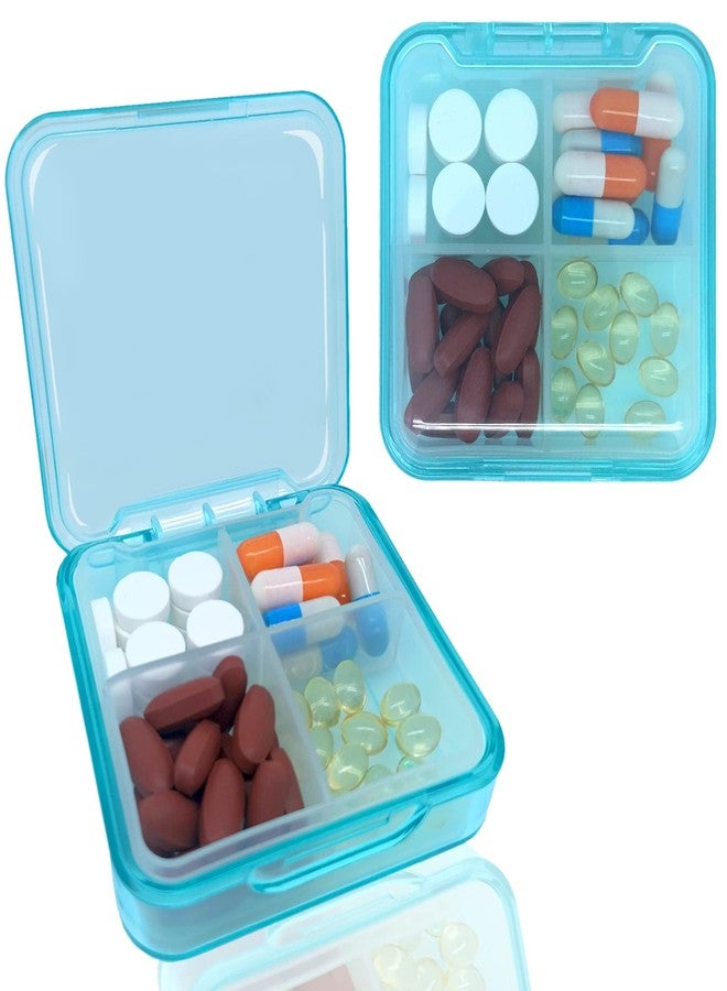 INVODA Pill Case for Pocket Travel Pill Organizer Small Pill Box Portable 4 Compartments Removable Medicine Organizer for Vitamin Fish Oil (Sky Blue - Image 1