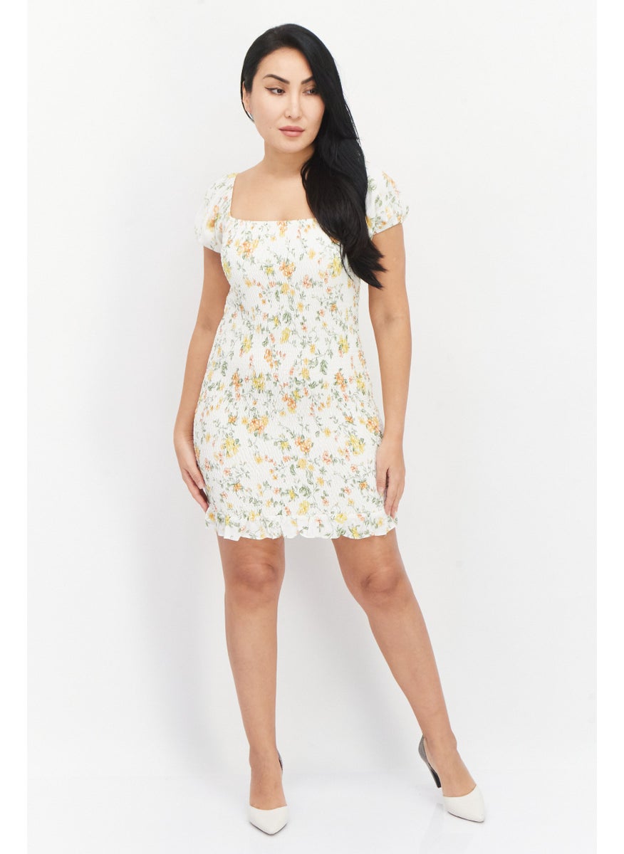 Lost + Wander - Women Floral Mini Dress, Cream Combo - Image 1