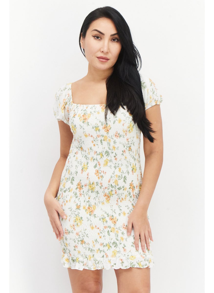 Lost + Wander - Women Floral Mini Dress, Cream Combo - Image 1
