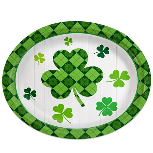 VEIZEDD 40 Pack St Patrick’s Day Plates 12 x 10 Inch St Patricks Paper Plates - Green & White Shamrock Large Disposable Dinner Platters for St Patricks Party Decorations - Image 4