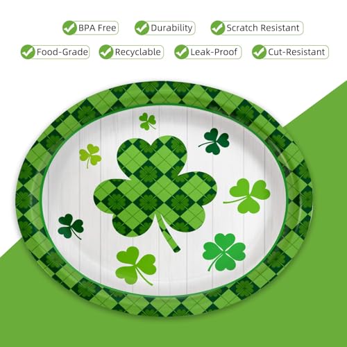 VEIZEDD 40 Pack St Patrick’s Day Plates 12 x 10 Inch St Patricks Paper Plates - Green & White Shamrock Large Disposable Dinner Platters for St Patricks Party Decorations - Image 3