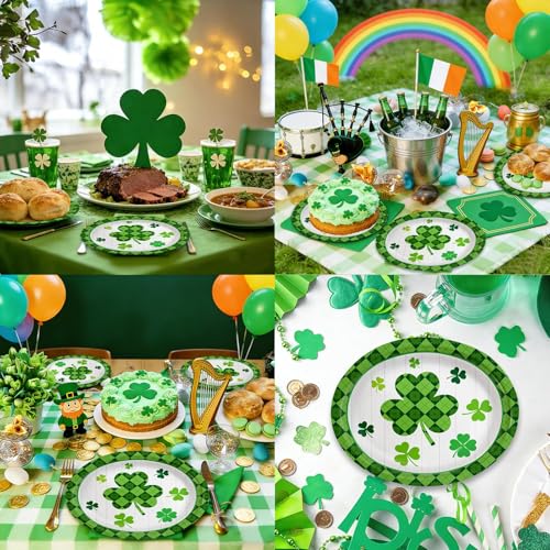 VEIZEDD 40 Pack St Patrick’s Day Plates 12 x 10 Inch St Patricks Paper Plates - Green & White Shamrock Large Disposable Dinner Platters for St Patricks Party Decorations - Image 5