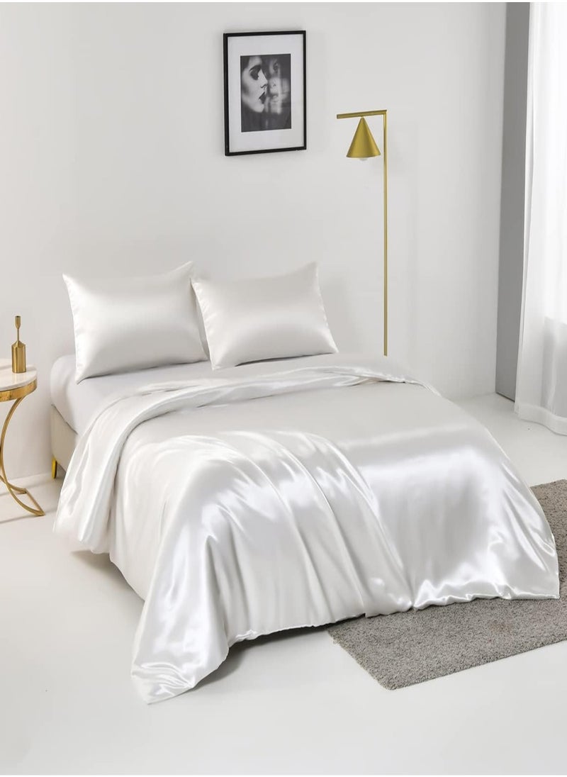 Arabest - 4pcs Queen Size Luxury Solid Color Satin Duvet Cover Set Skin-friendly And Comfortable, Soft And Smooth For Bedroom And Living Room 200x230 cm - Image 1