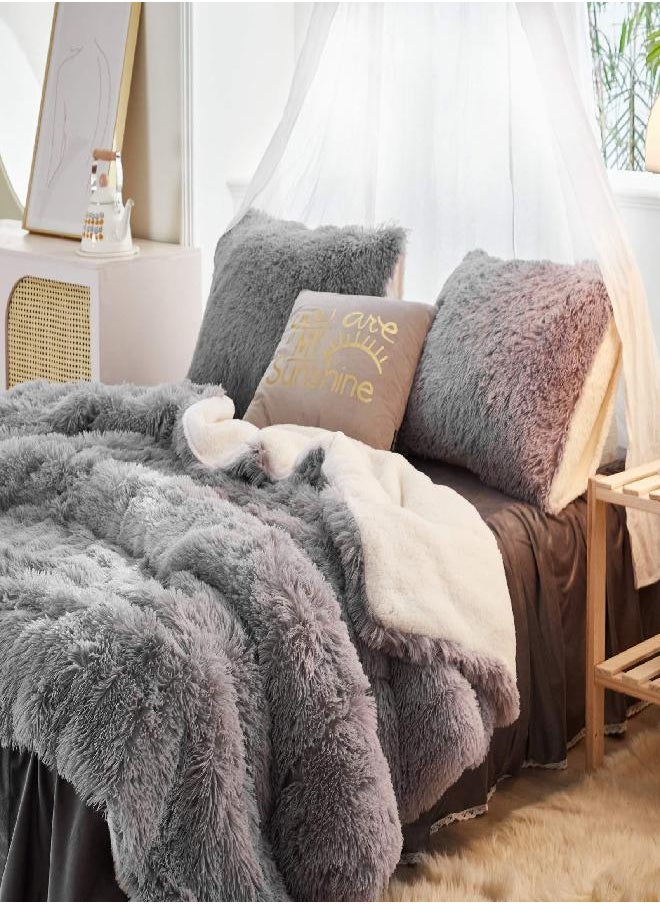 Joyreap Joyreap 3-Piece Plush Shaggy Comforter Set, Full/Queen Size Luxury Faux Fur Sherpa Reversible Bedding Comforter Set, Ultra Cozy Warm Fluffy Bedding Set for Winter (Light Gray, 88x88 inches) 