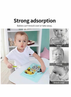 Excefore Baby Silicone Placemat, Non-Slip Feeding Plate for Toddlers Babies Kids with Strong Suction Fits Most Highchair Trays BPA-Free FDA Approved, Dishwasher and Microwave Safe with Spoon Fork  - Image 1