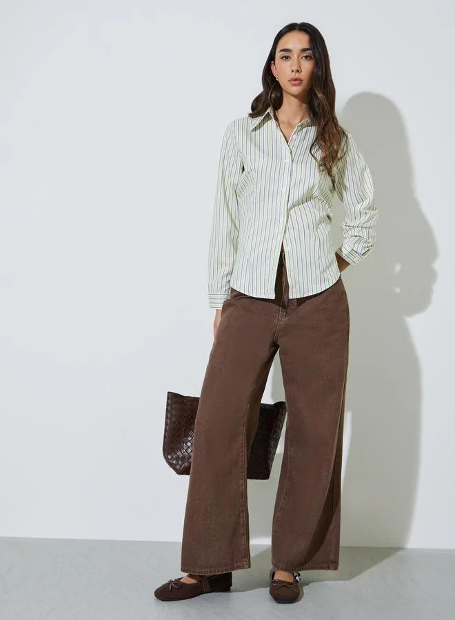 Styli Green Striped Long Sleeve Shirt