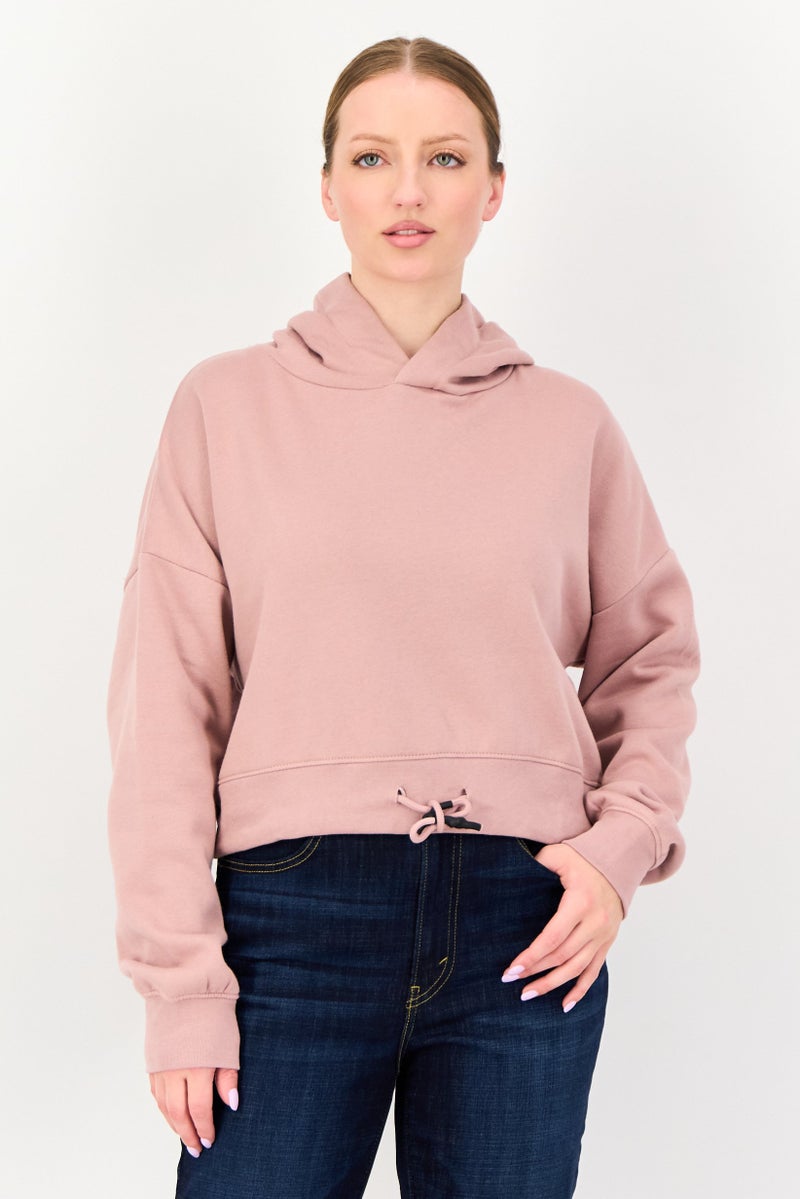 CROSSHATCH Women Solid Long Sleeve Hoodie, Dusty Pink - Image 1