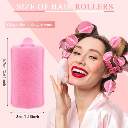 Geyoga 18 Pieces Pink Foam Hair Rollers Large Hair Curlers Sponge Rollers for Heatles to Sleep in a Curl for Womens Short and Long Hairs Styling 118 x 26 Inches - Image 3