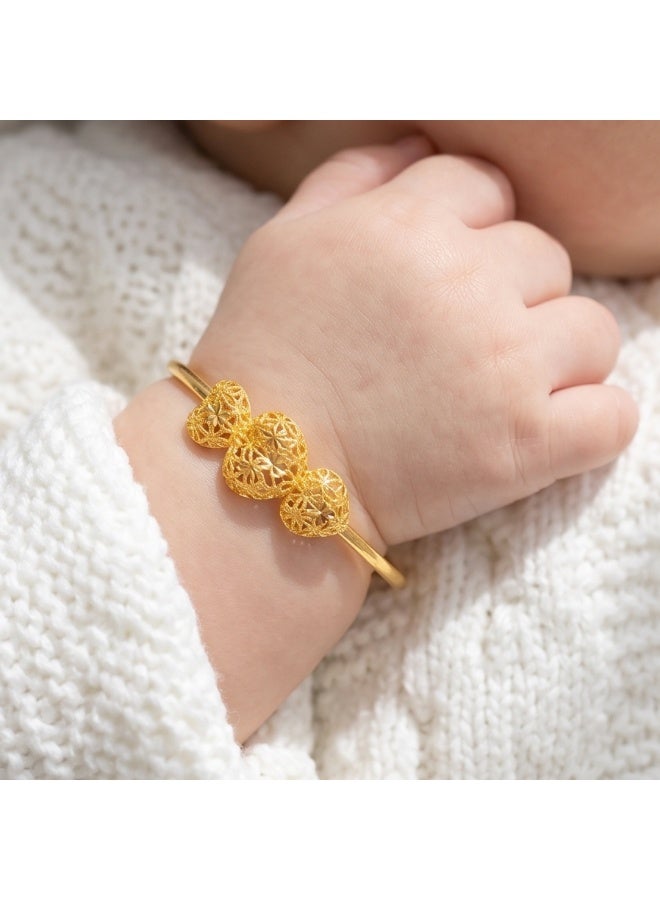 Bafleh Jewellery 21K Gold Adjustable Baby Bangle with Filigree Heart Trio - Image 5
