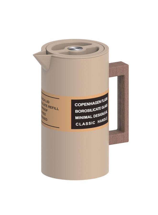 GAZELLA Stainless Steel Tea/Coffee Flask 0.6 Liter Beige/Brown, Borosilicate Glass Inside - Image 1