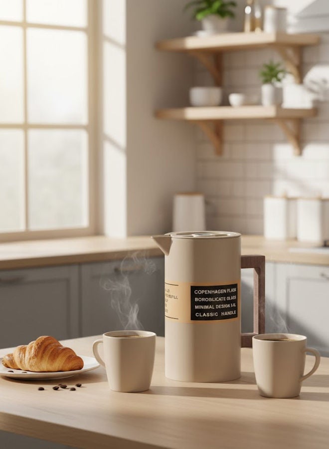 GAZELLA Stainless Steel Tea/Coffee Flask 0.6 Liter Beige/Brown, Borosilicate Glass Inside - Image 2