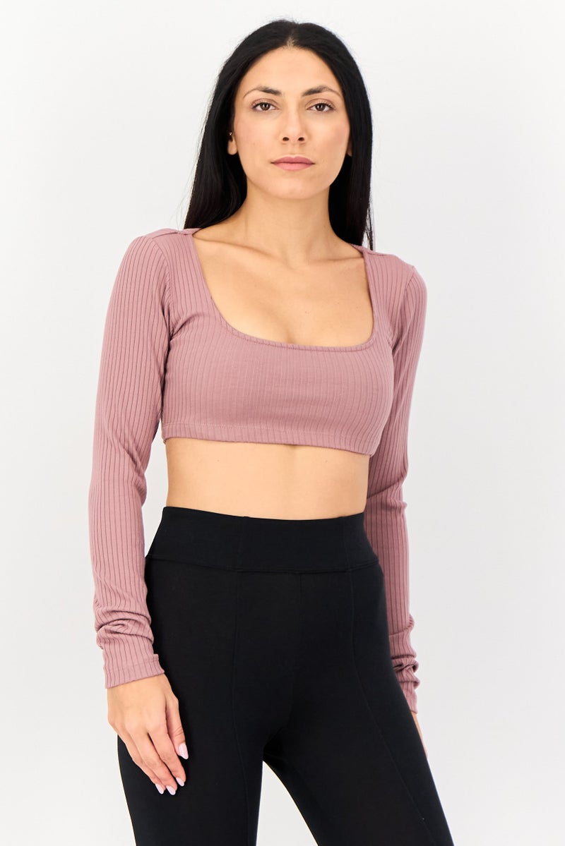 Adidas Women Sportswear Fit Long Sleeve Outdoor Top, Mauve - Image 1