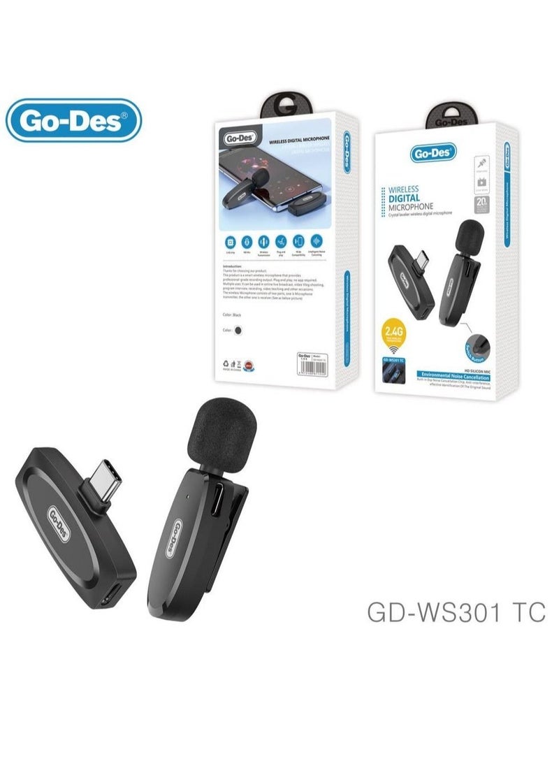 GO-DES - Auto-Syncs Clip-on 2.4G Wireless Lavalier Microphone For Type-C And Android Devices 20M Accessibility - Image 1