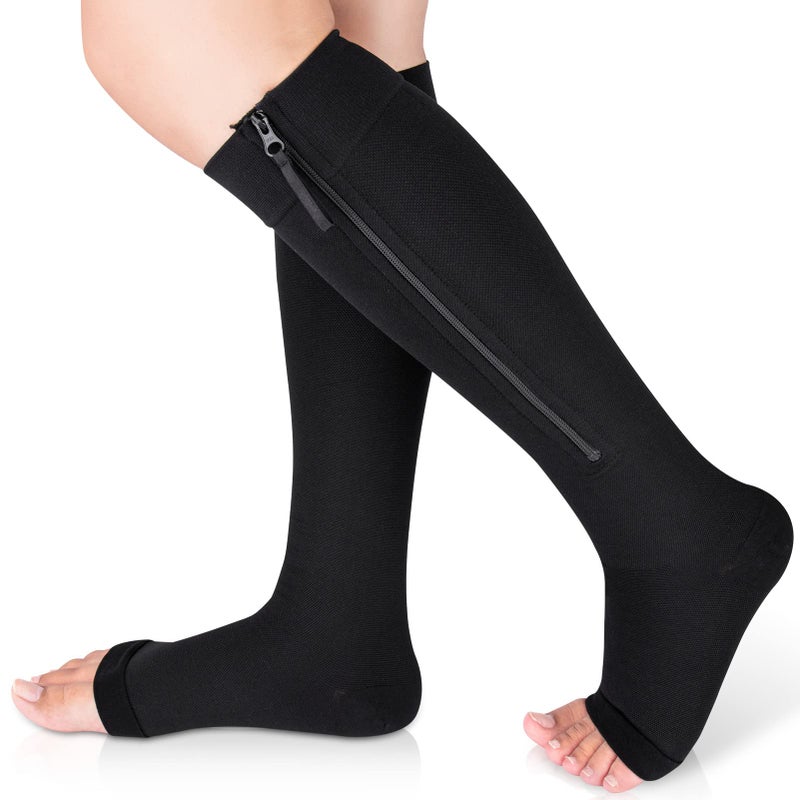 Ailaka Medical Compression Socks with Zipper Knee High 1520 mmHg Compression Socks for Women Men Open Toe Support Socks for Varicose Veins Edema Recovery Pregnant Nurse - Image 3