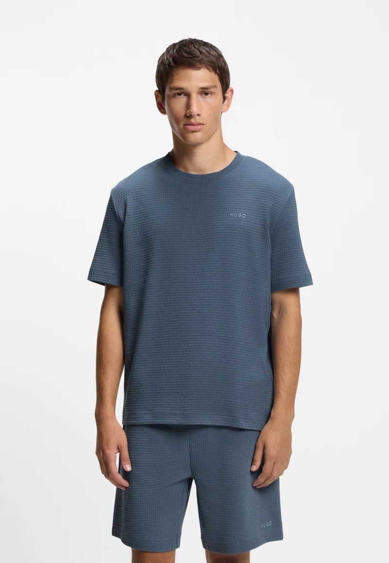 HUGO Waffle-structured pyjama T-shirt with embroidered logo