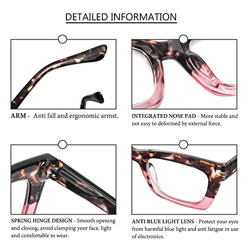 REAVEE 6 Pack Oprah Style Reading Glasses for Women Men Blue Light Blocking, Cute Square Computer Readers with Spring Hinge 1.5 - Image 5