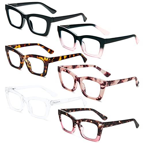 REAVEE 6 Pack Oprah Style Reading Glasses for Women Men Blue Light Blocking, Cute Square Computer Readers with Spring Hinge 1.5 - Image 2