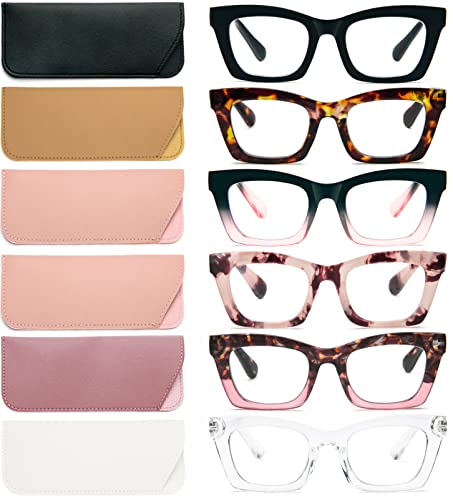 REAVEE 6 Pack Oprah Style Reading Glasses for Women Men Blue Light Blocking, Cute Square Computer Readers with Spring Hinge 1.5 - Image 1