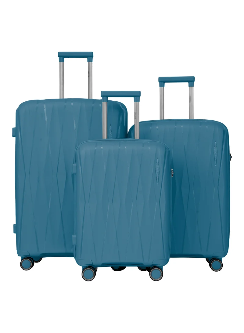 PARA JOHN TRIACUT Series - 3 Piece Premium Durable Polypropylene, Lightweight & Stylish 8-Wheel Spinner Trolley 20,24,28 Sizes- Blue
