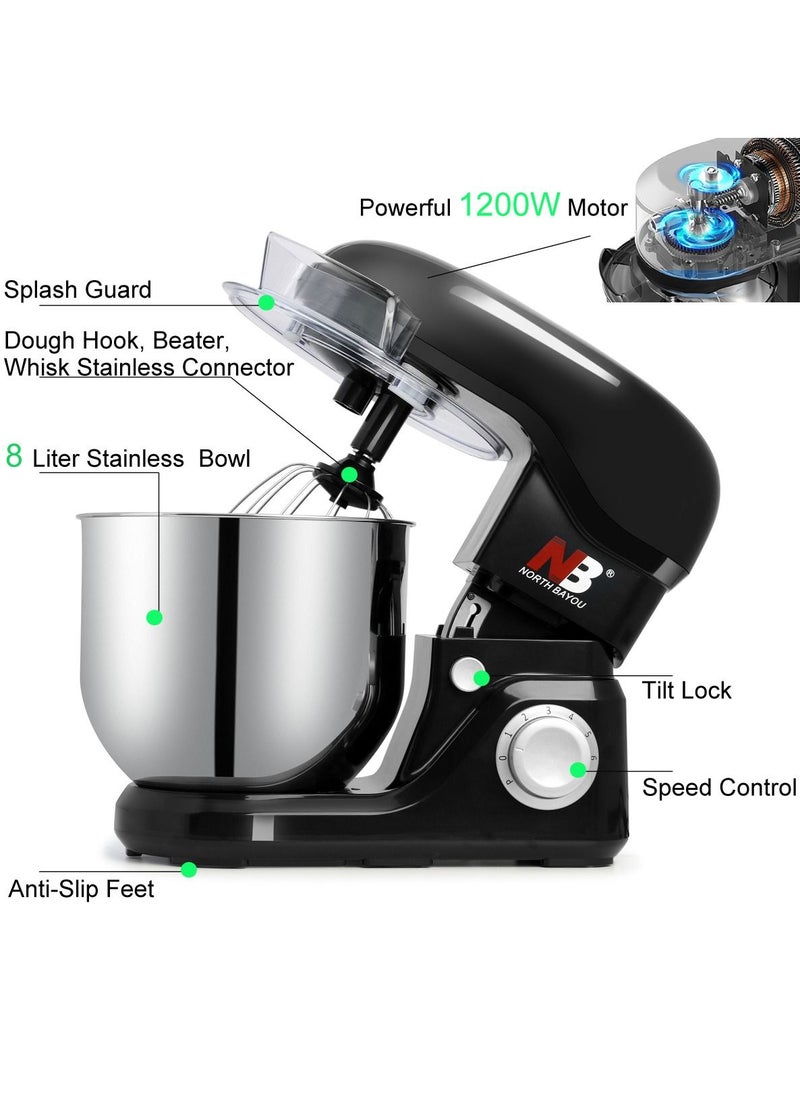 Multi Functional Stand Mixer 1200W 8 Liter Kitchen Machine 6 Speed  with Beater , Dough Hook and Wire Whip